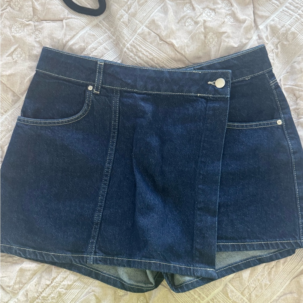 Zara Navy Wrap Denim Skort
